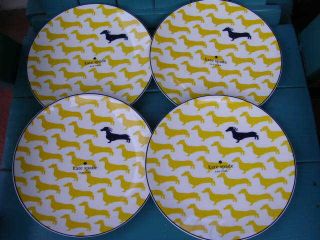 Lenox China Kate Spade Set - Of - 4 X 9 1/8 " Wickford Dachshund Dogs Accent Plates