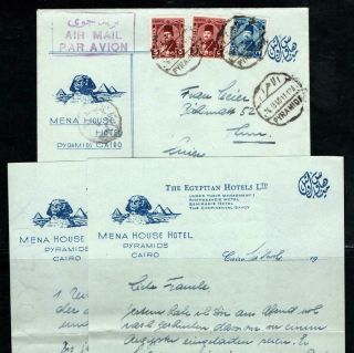 Sod Egypt 1950 Mena House Hotel Printed Env,  2 Page Letter Air Pyramids To Swit