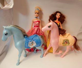 Disney Mattel Barbie Princess Horses With Belle & Cinderella Dolls