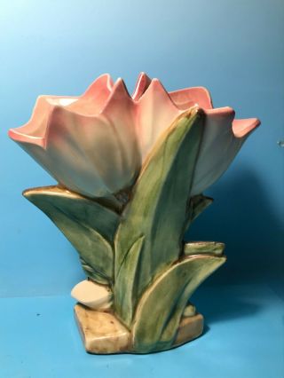 Vintage 1953 Mccoy Pottery 80 Double Tulip Vase Pink Tipped