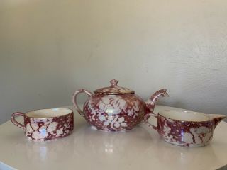 Vintage Royal Winton Chintz Pink Rose Brocade Stacked Stacking Teapot Luster