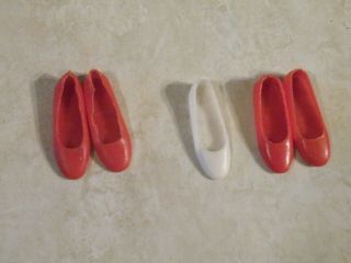 2 Pair Vintage Barbie Skipper Red Flat Shoes,  1 White Flat Shoe Japan