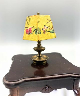 Brass Candlestick Lamp W/ Shade Vintage Dollhouse Miniature 1:12; 2.  25 " Tall