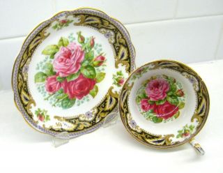 Foley Pink And Red Cabbage Rose Cup And Saucer 3085 Florence Signed P.  Granet
