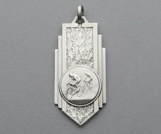Cycling.  Antique Pendant,  Sport,  Contest.  French Medal.  Bicycle,  Bike.  Art Deco.