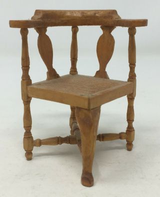 Vintage Artisan Signed 1960 B.  A.  Wood Dollhouse Miniature Corner Wood Chair