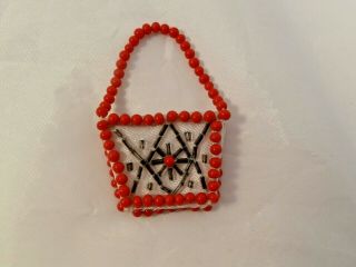 Vintage Premier Barbie Size Accessory - White Purse Red Beads
