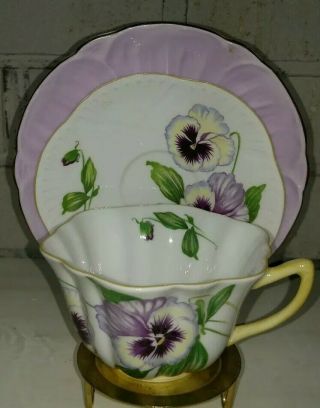 Shelley Purple Pansy 13823 Teacup And Saucer With Shelley Lavender Cake Plate