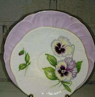 SHELLEY PURPLE PANSY 13823 Teacup and Saucer with Shelley Lavender Cake Plate 2