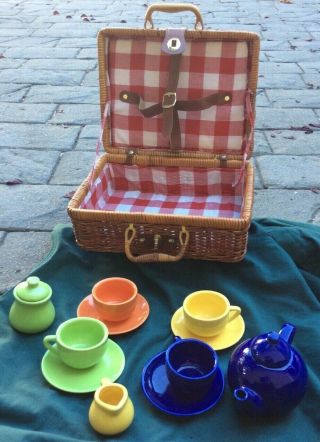 American Girl Doll Tea Set With Picnic Basket,  Fiestaware Tea Cup Vintage