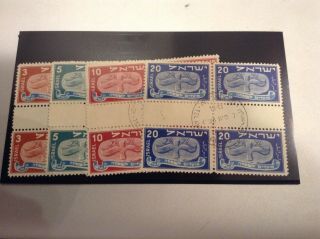 Israel Stamps 1948 Year Festival Set 10 - 14 Vertical Block Of Four.