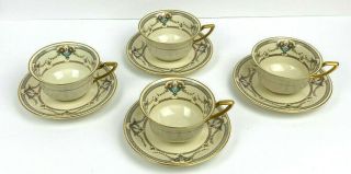 Set Of 4 Rosenthal Ivory Daphne Tea Cups & Saucers