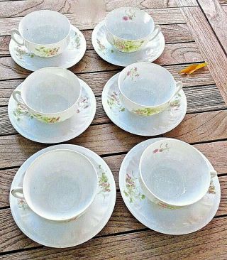 Antique 12 Pc Set Tea Cups/saucers Count Thun Vienna Austria Porcelain Gilt