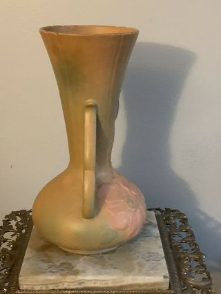 Vintage Weller Art Pottery Double Handled,  Footed Vase,  Cameo Wild Rose Pattern 3