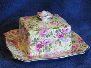Royal Winton Grimwades England " June Roses " Covered Butter Dish