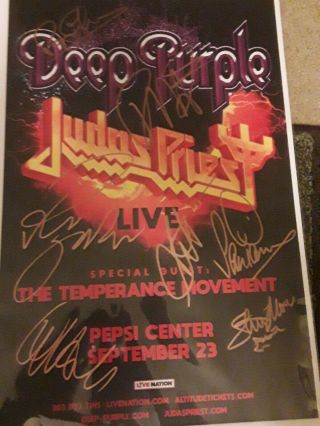 Deep Purple Judas Priest Signed Concert Flyer Rob Halford Steve Morse Paic Proof
