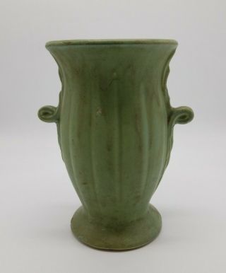 Mccoy Brush Art Pottery Double Loop Handle Matte Green Vase Arts & Crafts 1930 