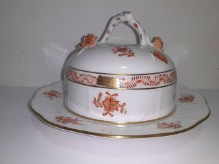 Antique Herend Chinese Bouquet Rust Pattern Covered Butter Dish W/lid - 393nr
