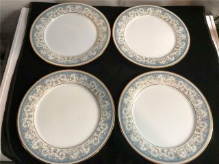 4 Noritake Polonaise Dinner Plates 2045 Blue & Gold Floral Design