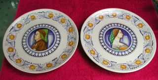 Cantagalli Firenze Italy (man & Woman Portrait) 12 1/4 " Hanging Plates