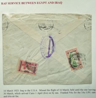 Iraq 16 Mar 1923 Airmail Cover From Baghdad To Cairo,  Egypt - See