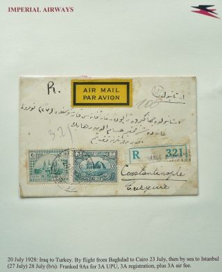 Iraq 20 Jul 1928 Regist.  Airmail Cover From Baghdad Via Egypt To Constantinople