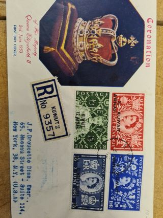 Kuwait Stamps 1953 Coronation Fdc To Usa T31