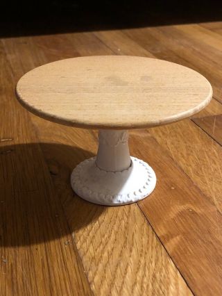 Miniature Handmade Marianne Modelle White Enameled Metal Wood Table Round