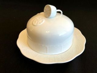 Herend Porcelain White Round Covered Butter Dish With Lemon Finial 390