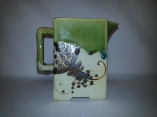 Pitcher Pottery Old Creamer Signed Green Brown Drip Iridescent Glazed Unique