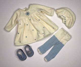 American Girl Bitty Baby 2002 Winter Wonderland Dress Beret Scarf Shoes Set