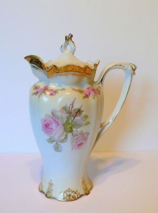 Antique German Rs Prussia Pink Roses Porcelain Chocolate Pot