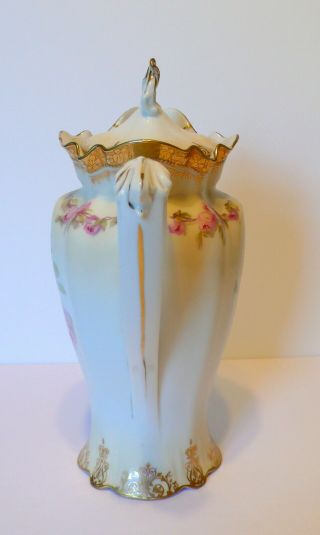 Antique German RS Prussia Pink Roses Porcelain Chocolate Pot 3