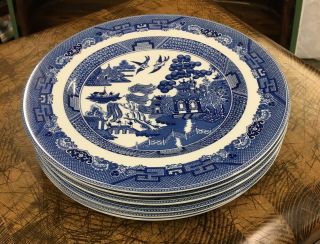 Vintage Johnson Brothers Blue Willow 10 3/4 " Dinner Plates Set Of 6 Spectacular