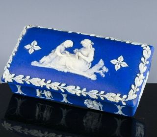 Antique Wedgwood Dark Blue White Mother Child Scenic Jasperware Match Box Strike
