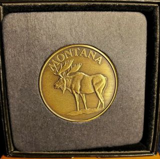 1889 - 1989 Montana Statehood Centennial Moose Token Medal Brushed Bronze