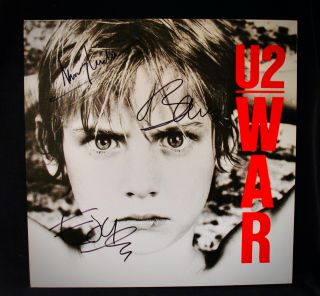 U2 Autographed War Album By Bono The Edge & Larry Mullen Near Cover & Vinyl
