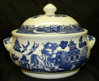 Churchill Blue Willow England Covered Handled Casserole Serving Dish Bowl W/ Lid