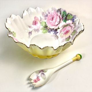 Noritake Morimura Vintage Handpainted Salad Bowl With Roses And Server