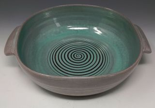 Vtg.  Mary & Edwin Scheier Studio Pottery Turquoise Blue & Gray Casserole Bowl Nh