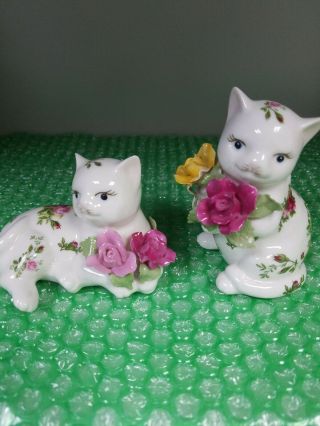 Royal Albert Old Country Rose Porcelain Salt And Pepper Shakers Kitty Cat