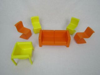 Barbie Townhouse Mod Furniture Chairs Couch Yellow Orange 1973