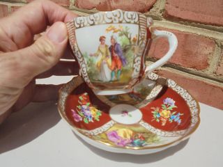 Vintage Carl Thieme Dresden Porcelain Quatrefoil Watteau Cup & Saucer Set