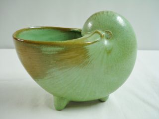 Frankoma Pottery Prairie Green 7 " Nautilus Sea Shell Vase Footed Bowl