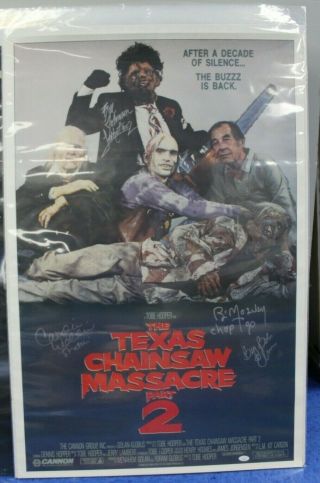 Texas Chainsaw Massacre 2 Poster Autographed Bill Johnson,  27x40 Jsa Certified