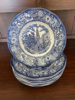8 Staffordshire England Liberty Blue Old North Church 8 - 3/ 4 " Soup Bowls