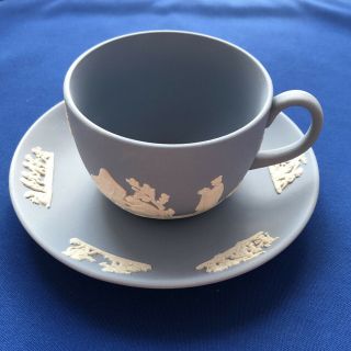 Vintage,  Wedgwood Jasperware,  White On Blue,  Classical Tea Cup And Saucer