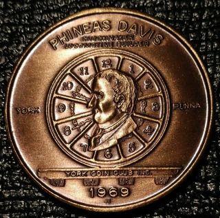 1969 Phineas Davis Clockmaker Locomotive Token The York Coin Club Medal Pa