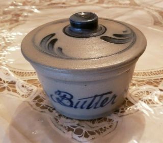 Vintage 1992 Rowe Pottery Salt Glazed Stoneware Butter Crock With Lid