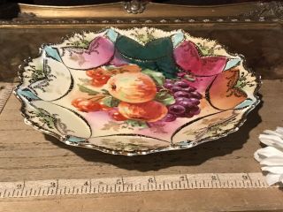 Antique Vintage Porcelain Rs Prussia Plate W/fruit & Raised Gold Design 8 5/8 "